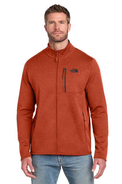 The North Face Skyline Full-Zip Fleece Jacket in Zion Orange Heather/ Urban Navy, front on model