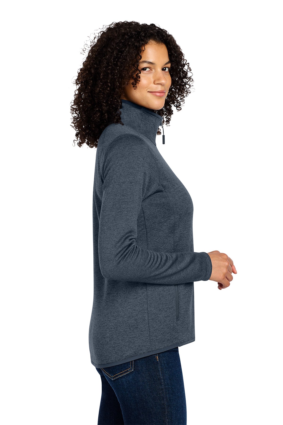 The North Face Women's Skyline Full-Zip Fleece Jacket in Urban Navy Heather, side on model