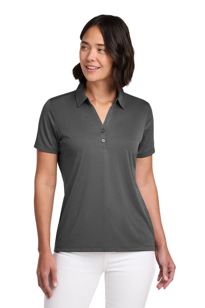TravisMathew Women's Coto Performance Polo in Quiet Shade Grey/ Black, front on model