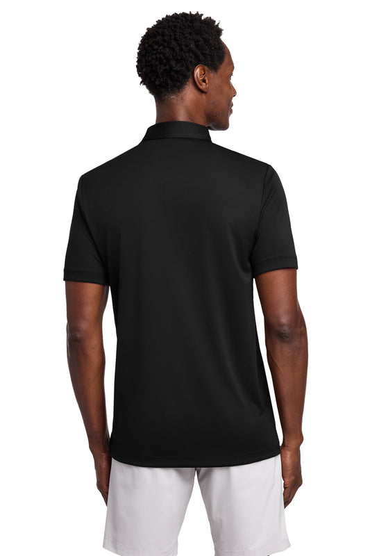 TravisMathew Coto Performance Chest Stripe Polo in Black, back on model