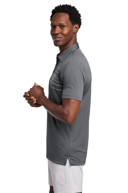 TravisMathew Coto Performance Chest Stripe Polo in Dark Grey, side on model