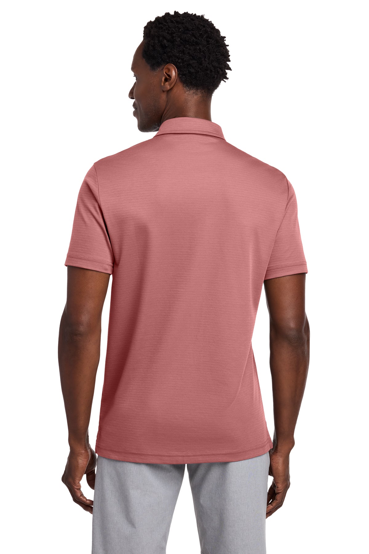 TravisMathew Bayfront Solid Polo in Roan Rouge, back on model