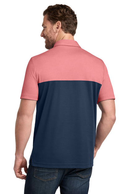 TravisMathew Sunset Blocked Polo in Cardinal Heather/ Blue Nights, back on model
