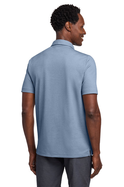 TravisMathew Coastal Chest Stripe Polo in Opal Blue Heather, back on model