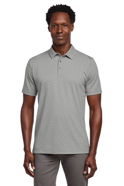 TravisMathew Oceanside Geo Polo in Quiet Shade Grey Heather/ Dark Grey, front on model