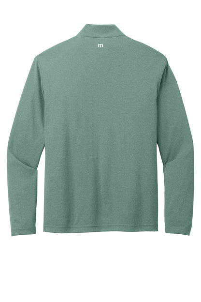 TravisMathew Coto Performance 1/4-Zip in Beryl Green Heather, back flat