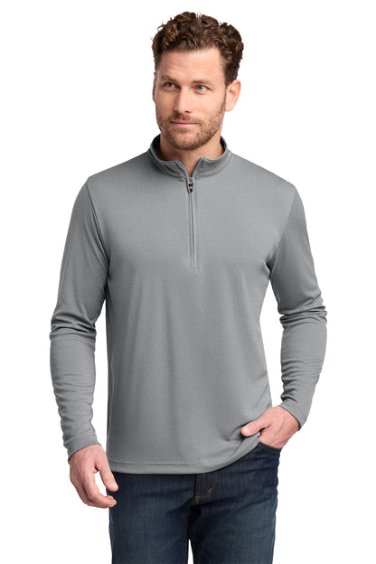 TravisMathew Coto Performance 1/4-Zip in Quiet Shade Grey Heather, front on model