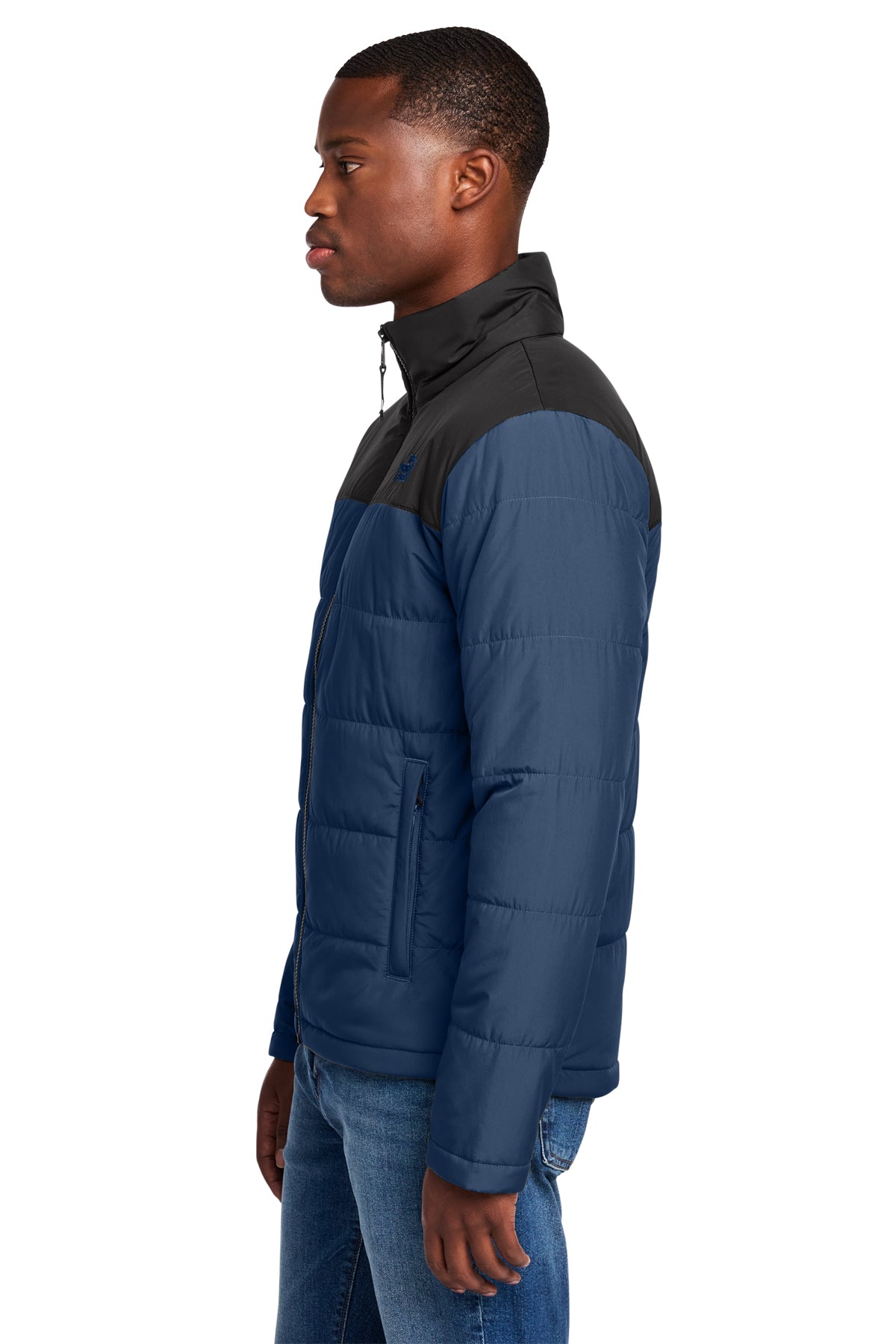 The North Face Chest Logo Everyday Insulated Jacket in Shady Blue, side on model