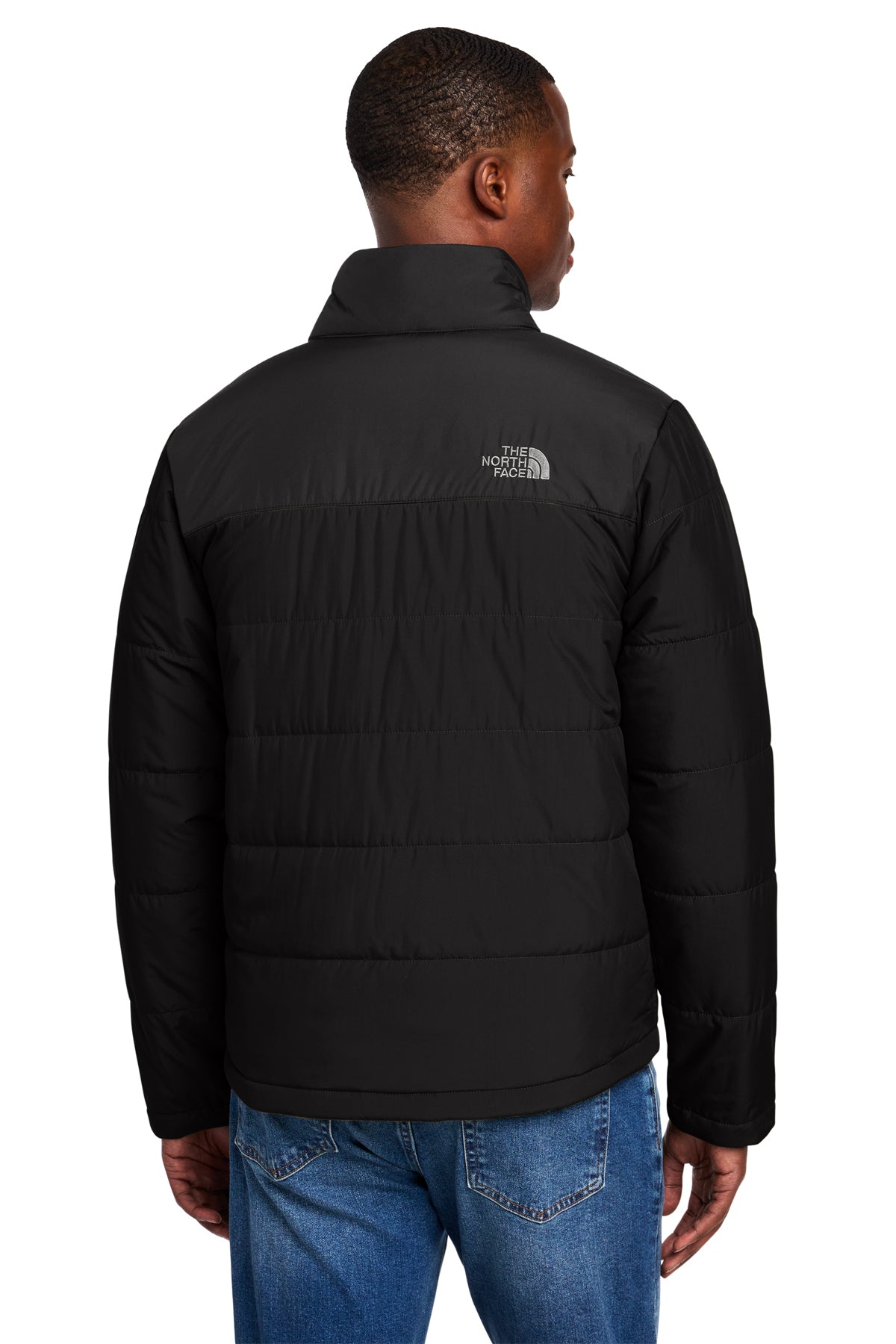 The North Face Chest Logo Everyday Insulated Jacket in TNF Black, back on model