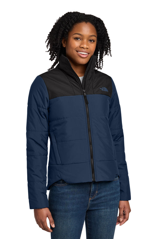 The North Face Women's Chest Logo Everyday Insulated Jacket in Shady Blue, front on model