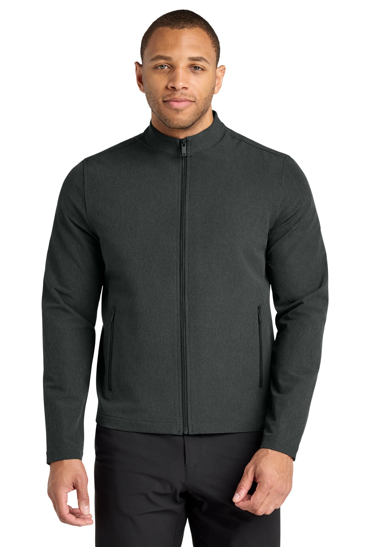 Mercer+Mettle Stretch Soft Shell Jacket in Anchor Grey Heather, front on model
