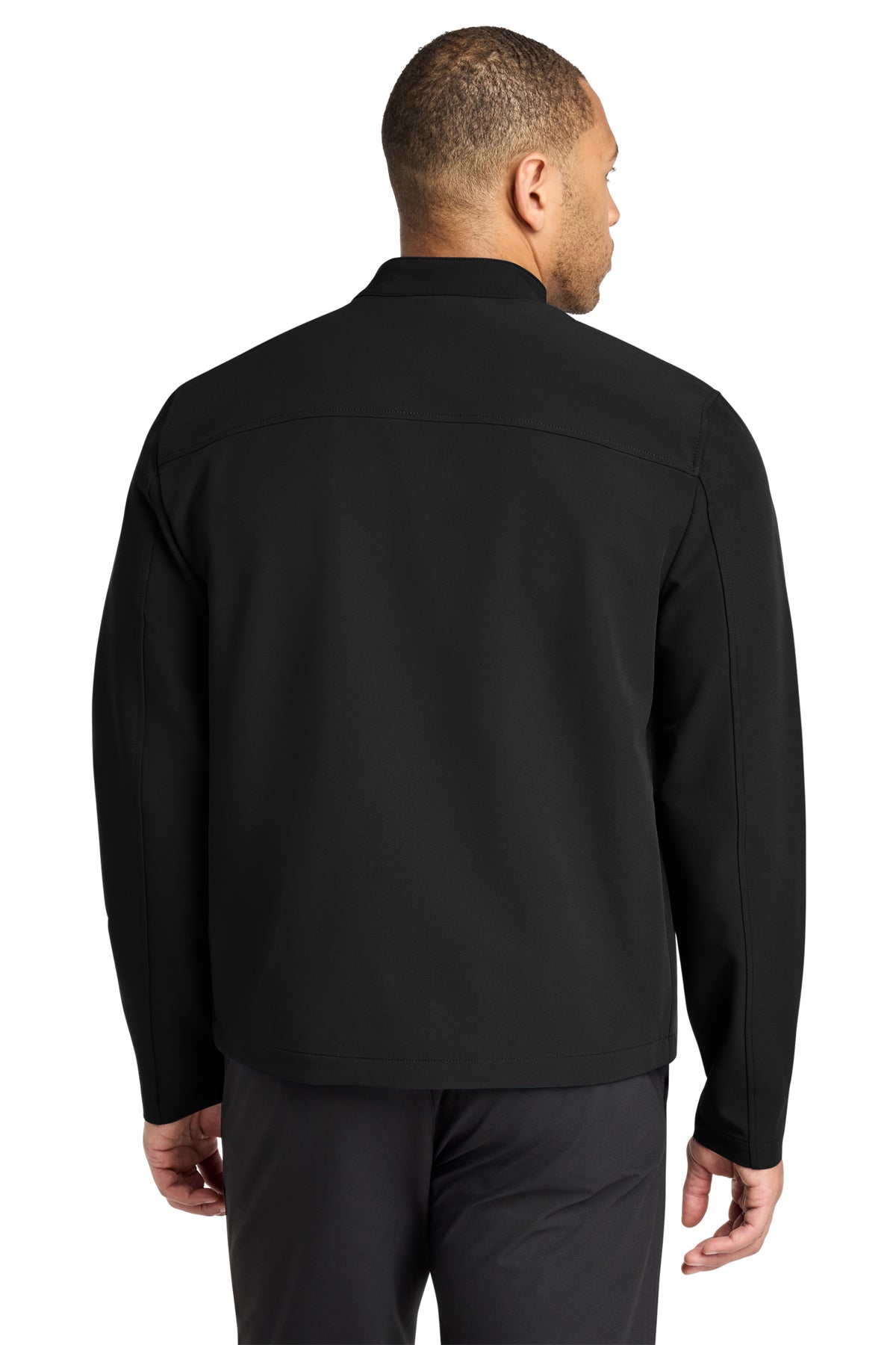 Mercer+Mettle Stretch Soft Shell Jacket in Deep Black, back on model