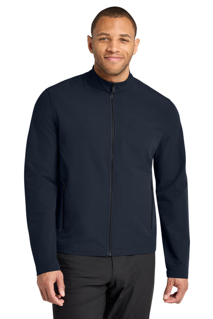 Mercer+Mettle Stretch Soft Shell Jacket in Night Navy, front on model