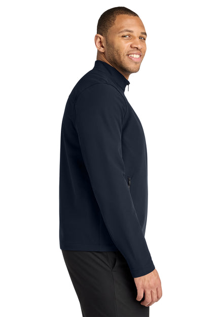 Mercer+Mettle Stretch Soft Shell Jacket in Night Navy, side on model