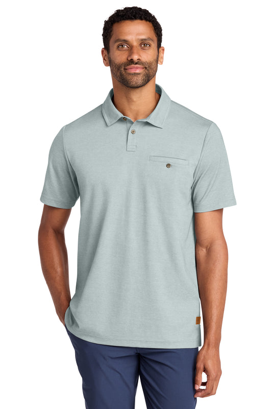 TravisMathew Sunsetters Pocket Polo in Balsam Green Heather, front on model