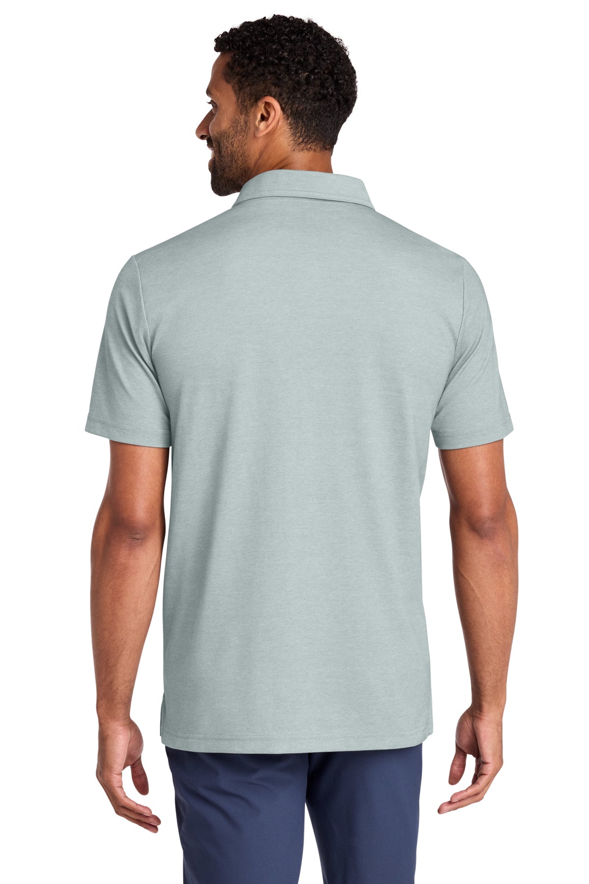 TravisMathew Sunsetters Pocket Polo in Balsam Green Heather, back on model