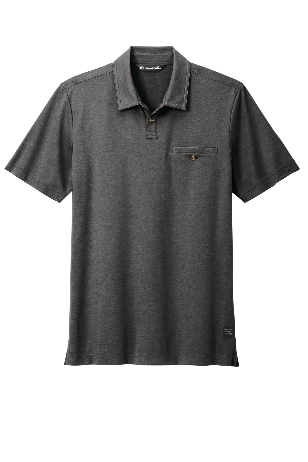 TravisMathew Sunsetters Pocket Polo in Black Heather, front flat