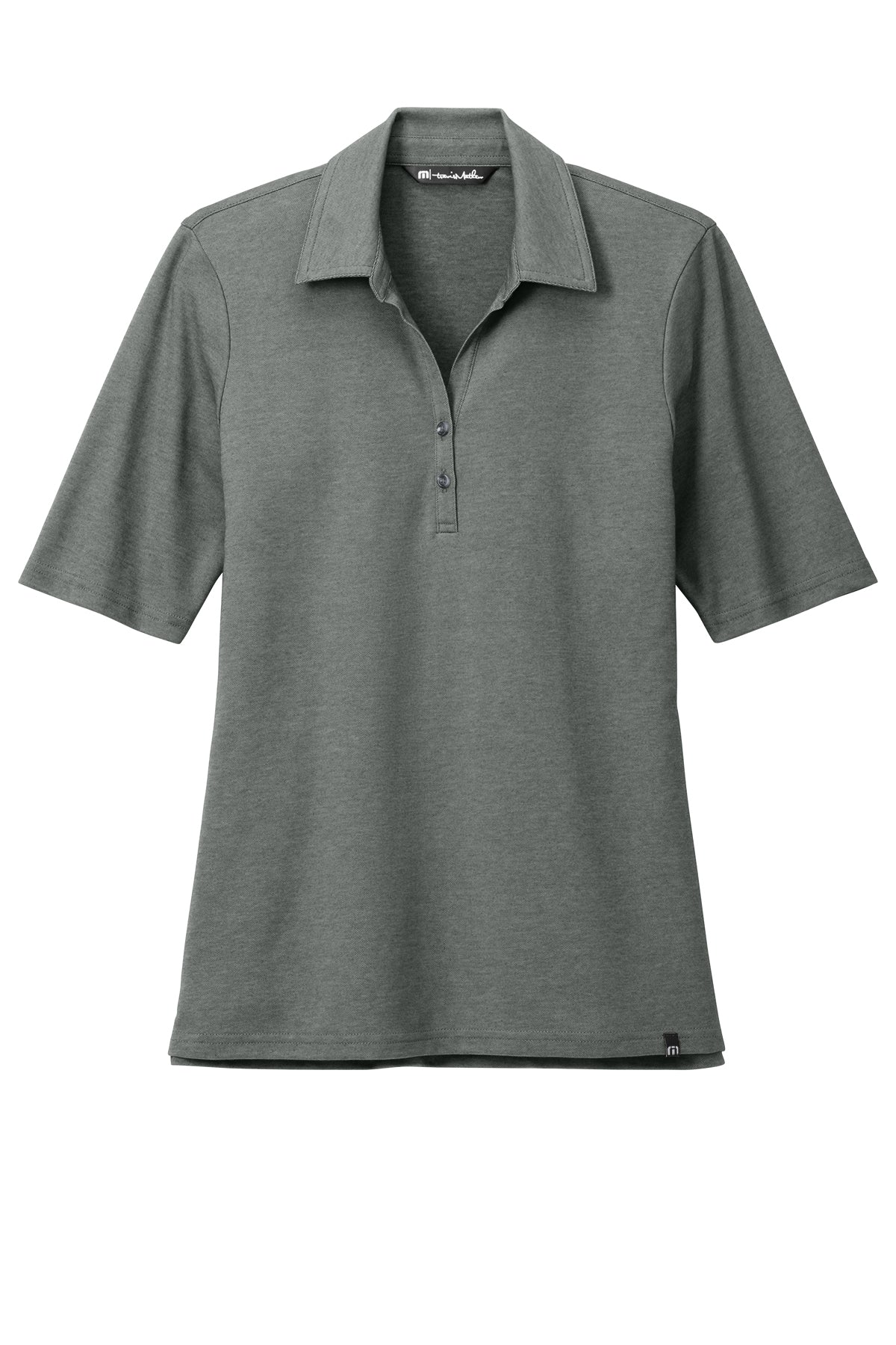 TravisMathew Women's Sunsetters Polo in Black Heather, front flat