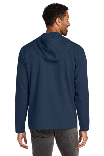 TravisMathew Balboa Hooded Full-Zip Jacket in Blue Nights Heather, back on model