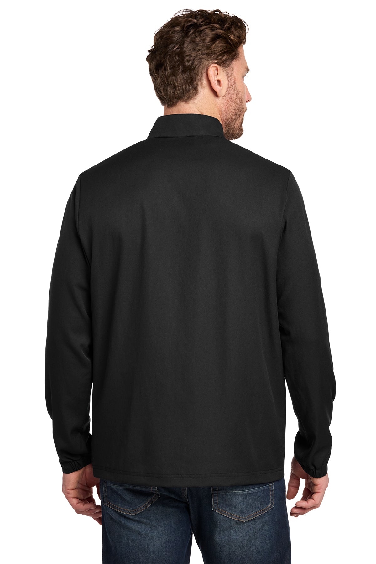 TravisMathew Balboa Chest Stripe 1/4-Zip in Black, back on model