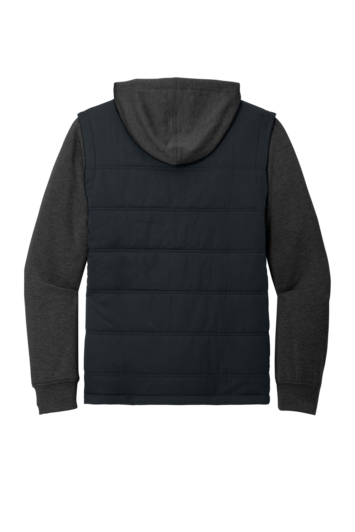 TravisMathew Tides Up Hooded Jacket in Black/ Black Heather, back flat
