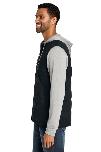 TravisMathew Tides Up Hooded Jacket in Black/ Grey Heather, side on model