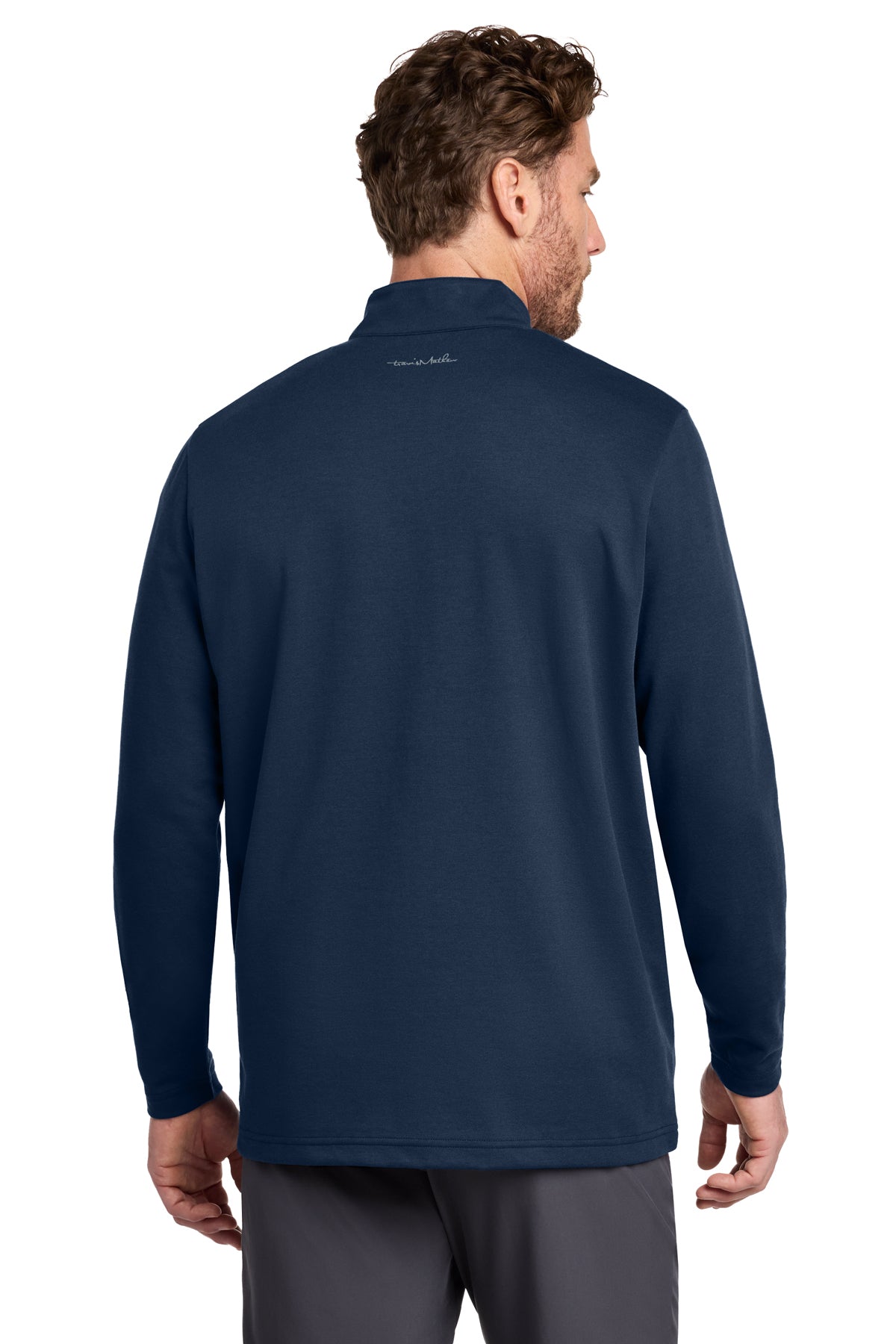 TravisMathew Coveside 1/4-Zip in Blue Nights, back on model