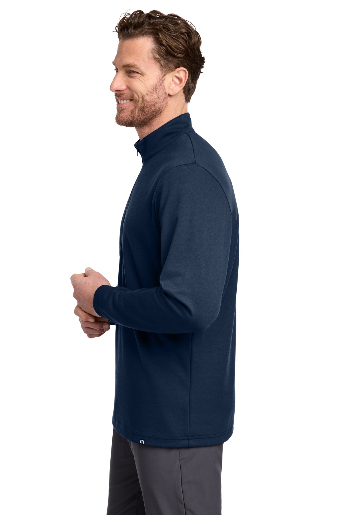 TravisMathew Coveside 1/4-Zip in Blue Nights, side on model
