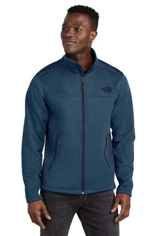 The North Face Chest Logo Ridgewall Soft Shell Jacket in Shady Blue, front on model