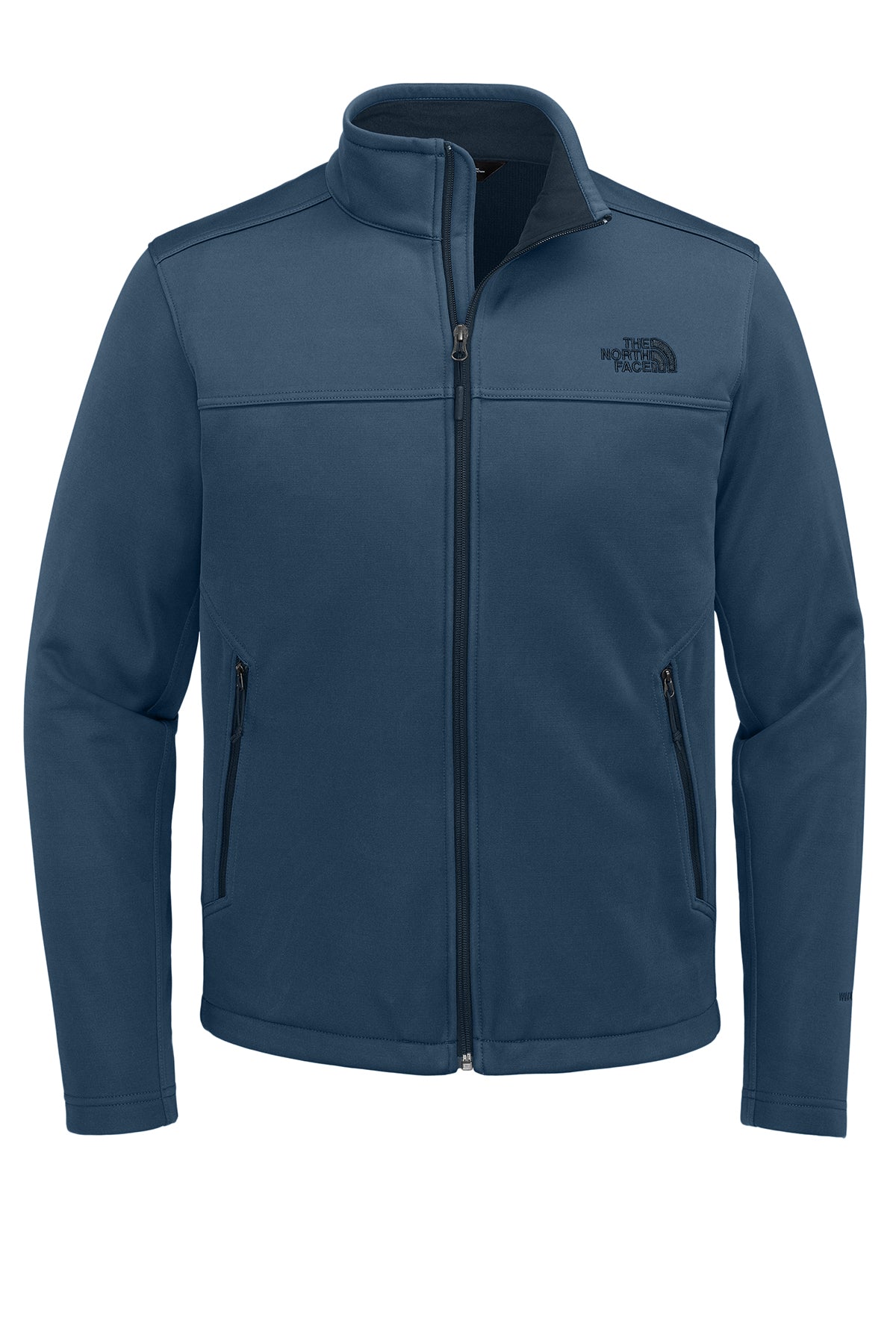 The North Face Chest Logo Ridgewall Soft Shell Jacket in Shady Blue, front flat