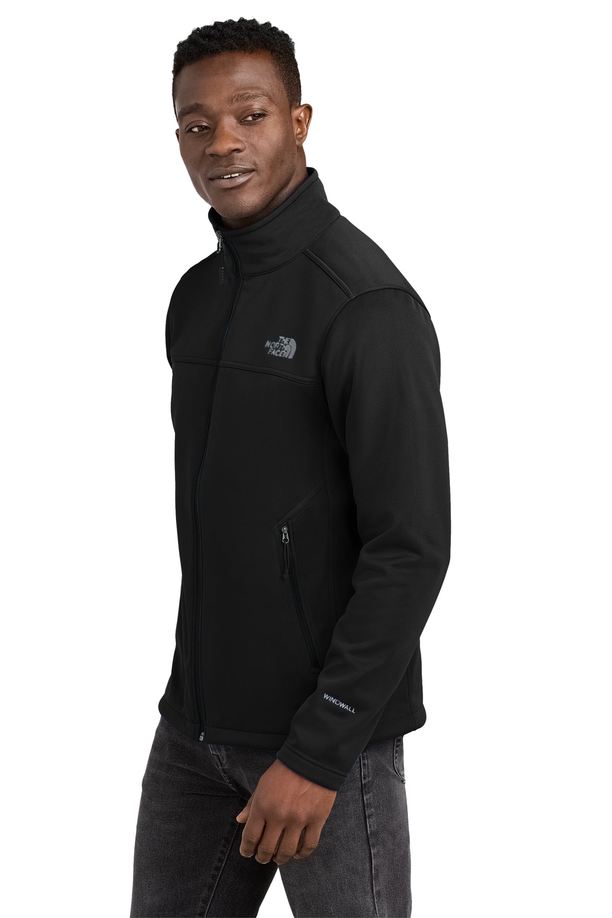 The North Face Chest Logo Ridgewall Soft Shell Jacket in TNF Black, side on model