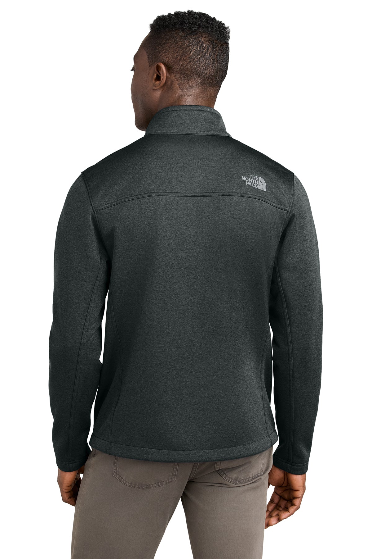 The North Face Chest Logo Ridgewall Soft Shell Jacket in TNF Dark Grey Heather, back on model