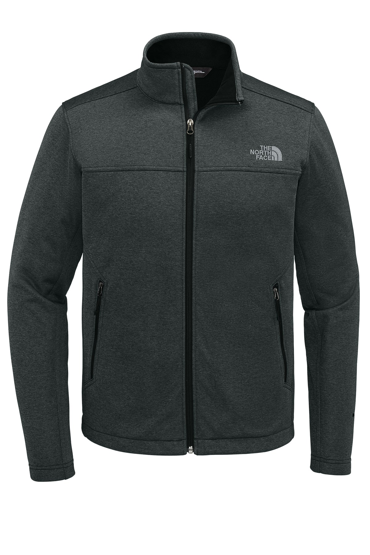The North Face Chest Logo Ridgewall Soft Shell Jacket in TNF Dark Grey Heather, front flat