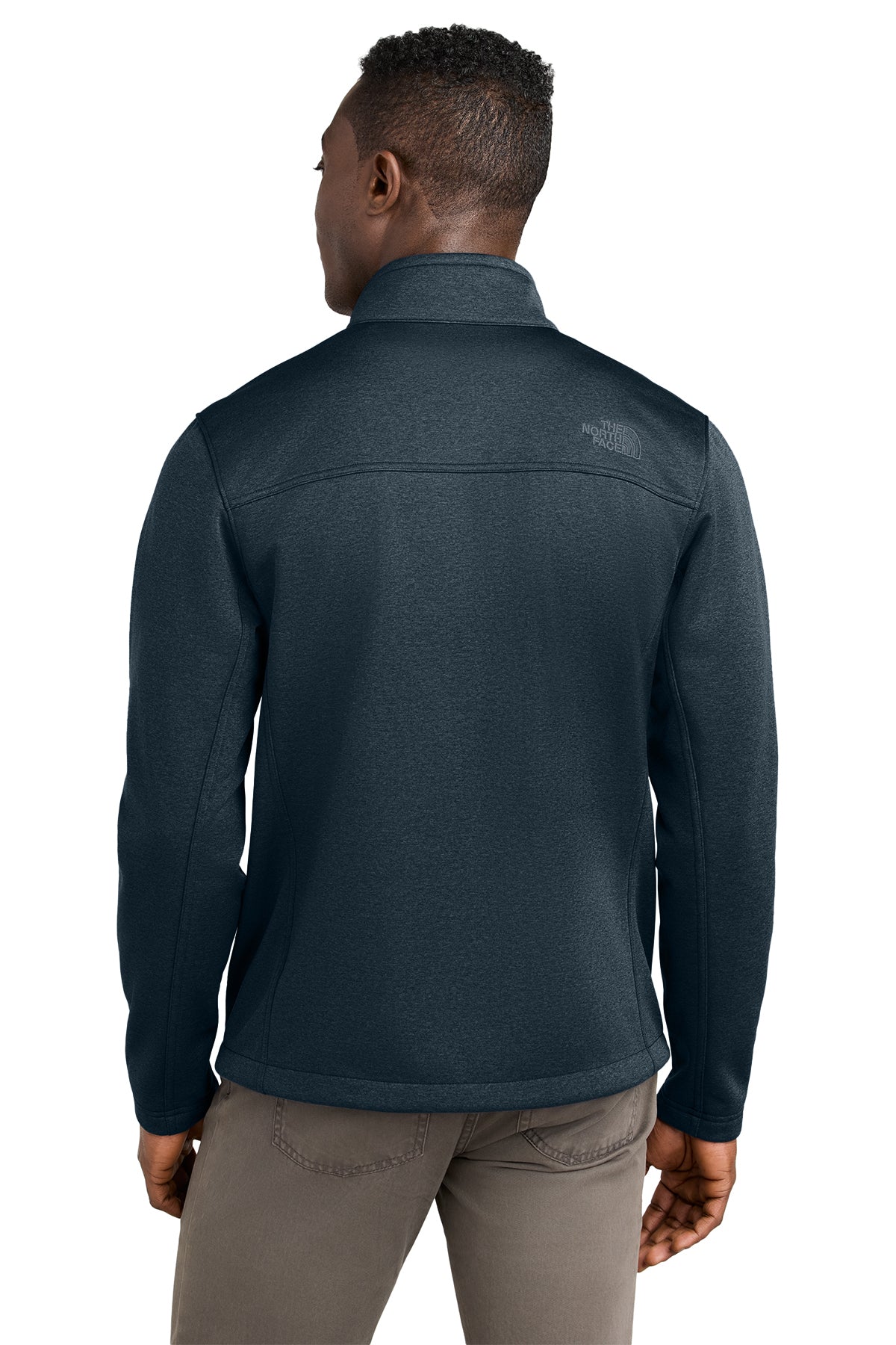 The North Face Chest Logo Ridgewall Soft Shell Jacket in Urban Navy Heather, back on model
