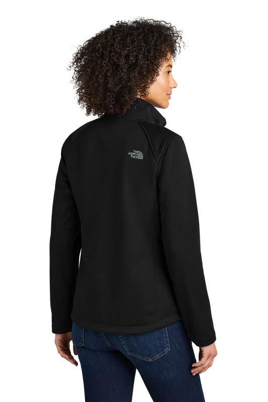 The North Face Women's Chest Logo Ridgewall Soft Shell Jacket in TNF Black, back on model