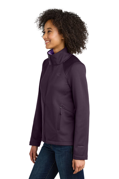 The North Face Women's Chest Logo Ridgewall Soft Shell Jacket in TNF Blackberry Wine, side on model