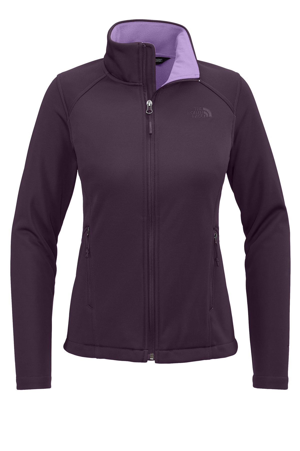 The North Face Women's Chest Logo Ridgewall Soft Shell Jacket in TNF Blackberry Wine, front flat