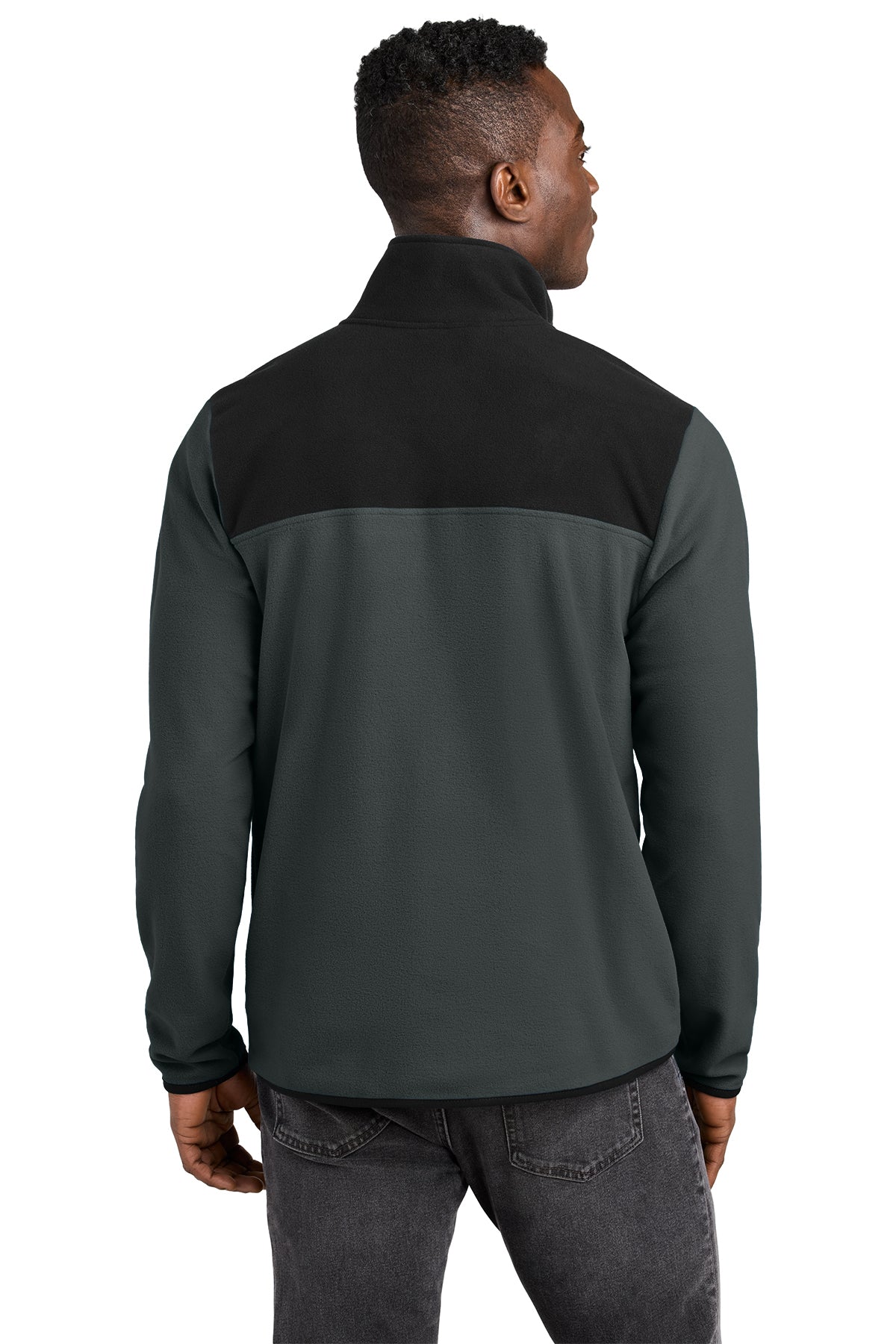 The North Face Glacier 1/4-Zip Fleece in Asphalt Grey/ TNF Black, back on model