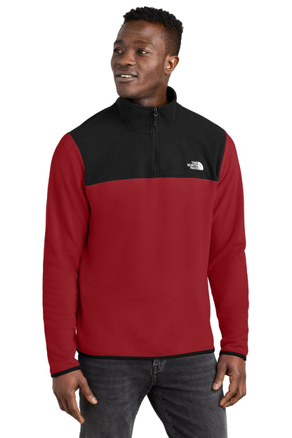 The North Face Glacier 1/4-Zip Fleece in Rage Red/ TNF Black, front on model