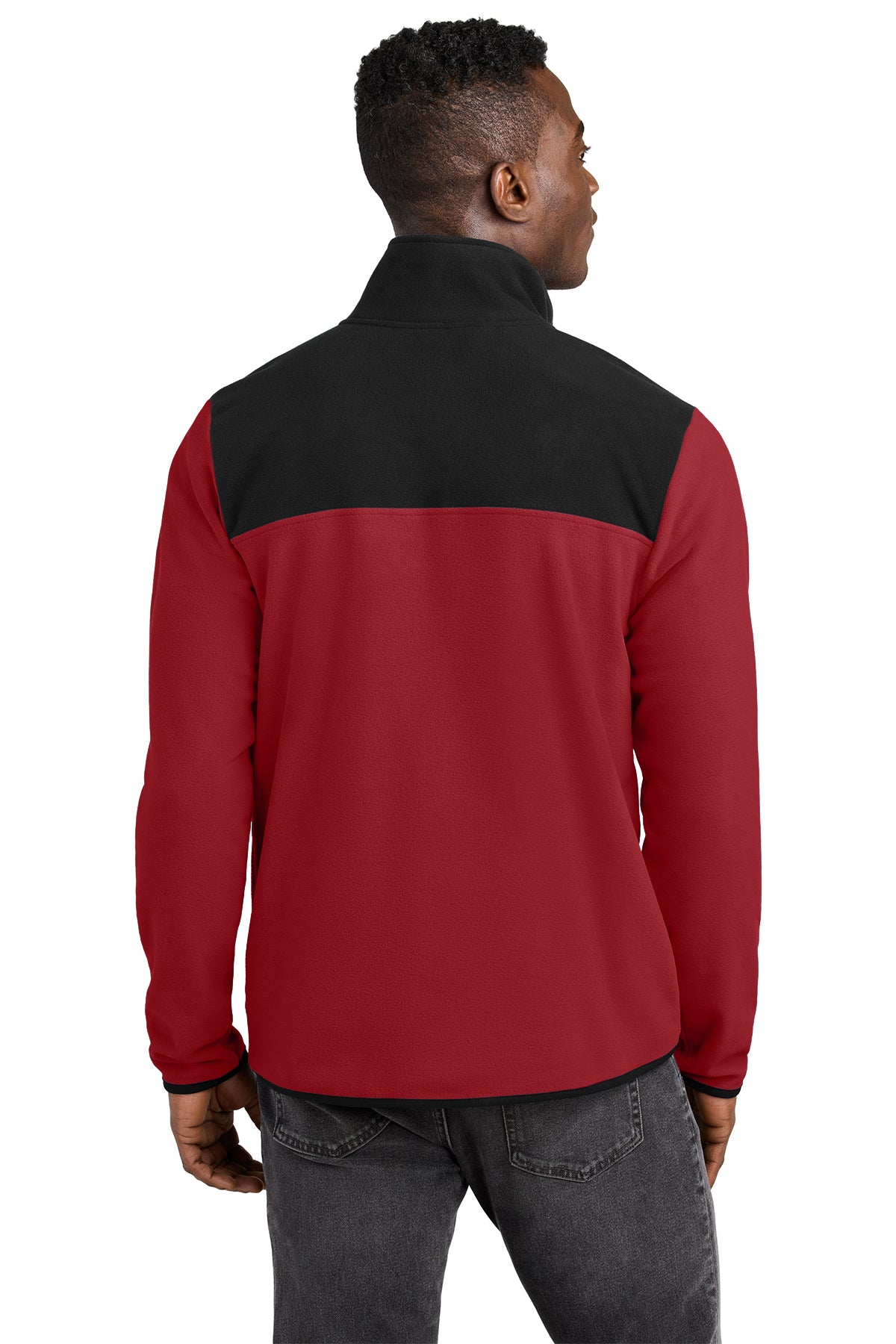 The North Face Glacier 1/4-Zip Fleece in Rage Red/ TNF Black, back on model