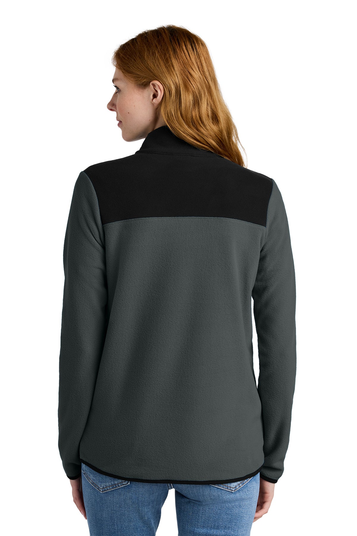 The North Face Women's Glacier 1/4-Zip Fleece in Asphalt Grey/ TNF Black, back on model