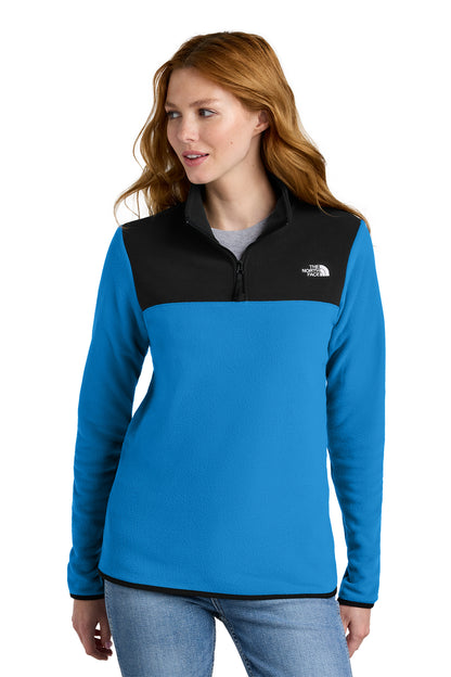 The North Face Women's Glacier 1/4-Zip Fleece in Hero Blue/ TNF Black, front on model