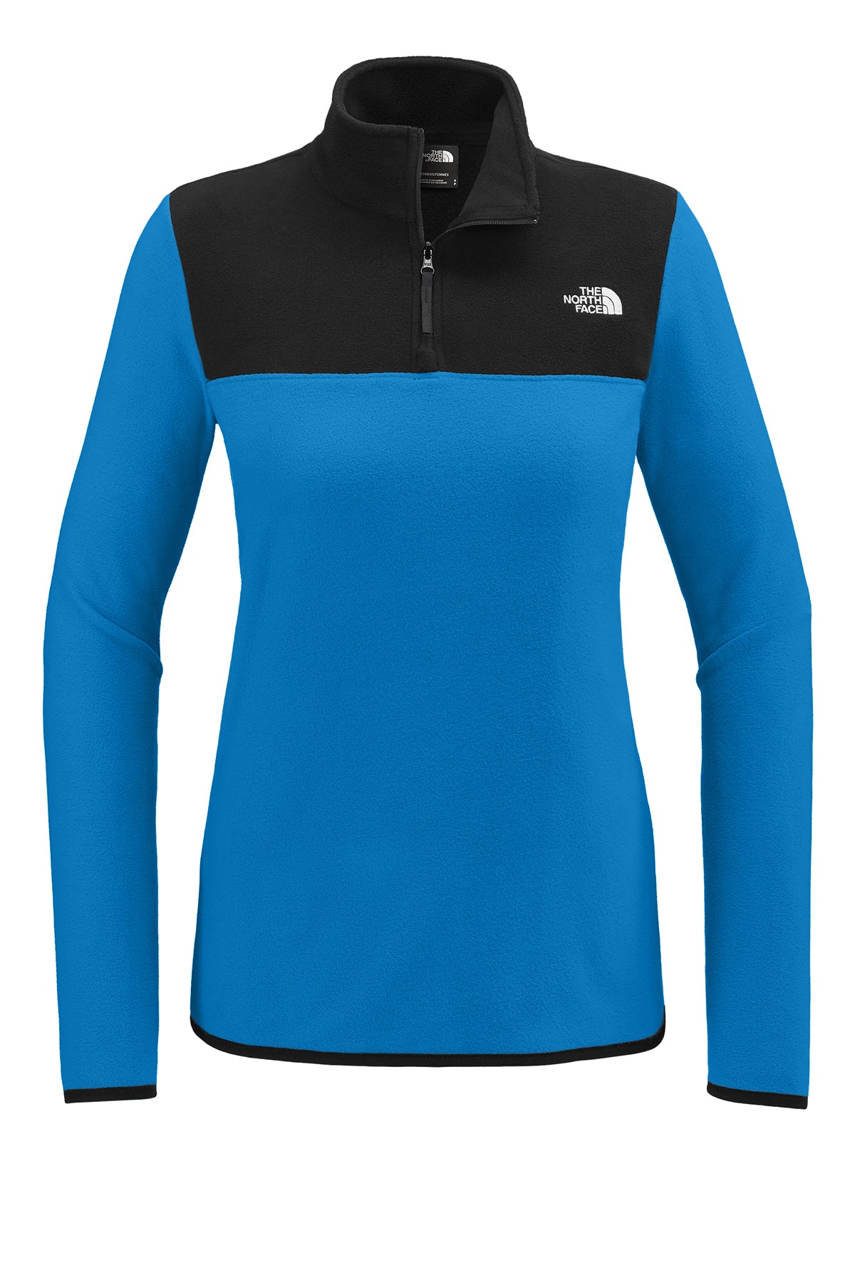 The North Face Women's Glacier 1/4-Zip Fleece in Hero Blue/ TNF Black, front flat