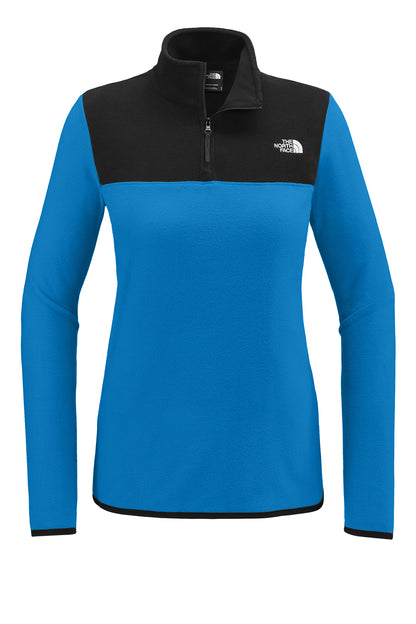 The North Face Women's Glacier 1/4-Zip Fleece in Hero Blue/ TNF Black, front flat