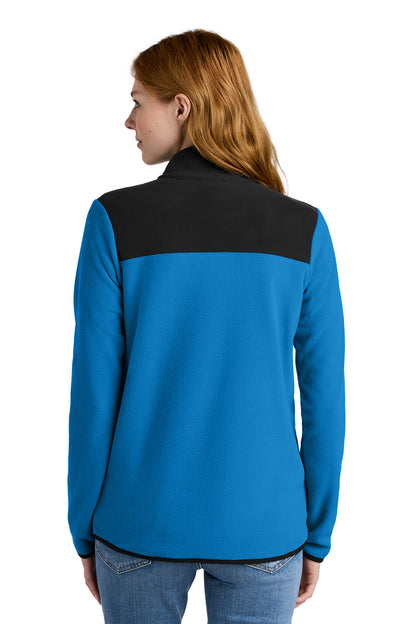 The North Face Women's Glacier 1/4-Zip Fleece in Hero Blue/ TNF Black, back on model