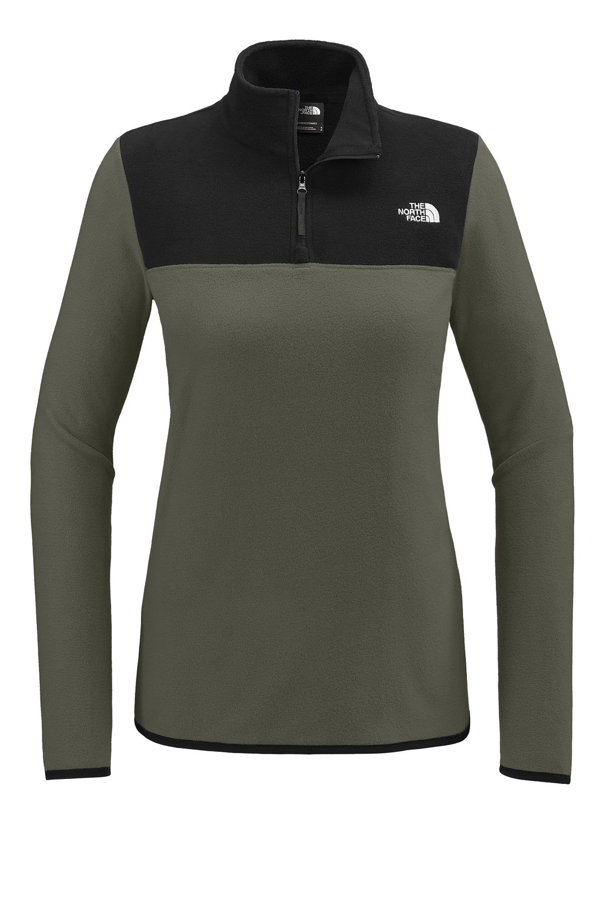The North Face Women's Glacier 1/4-Zip Fleece in New Taupe Green/ TNF Black, front flat