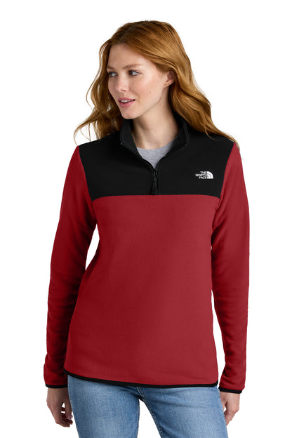 The North Face Women's Glacier 1/4-Zip Fleece in Rage Red / TNF Black, front on model