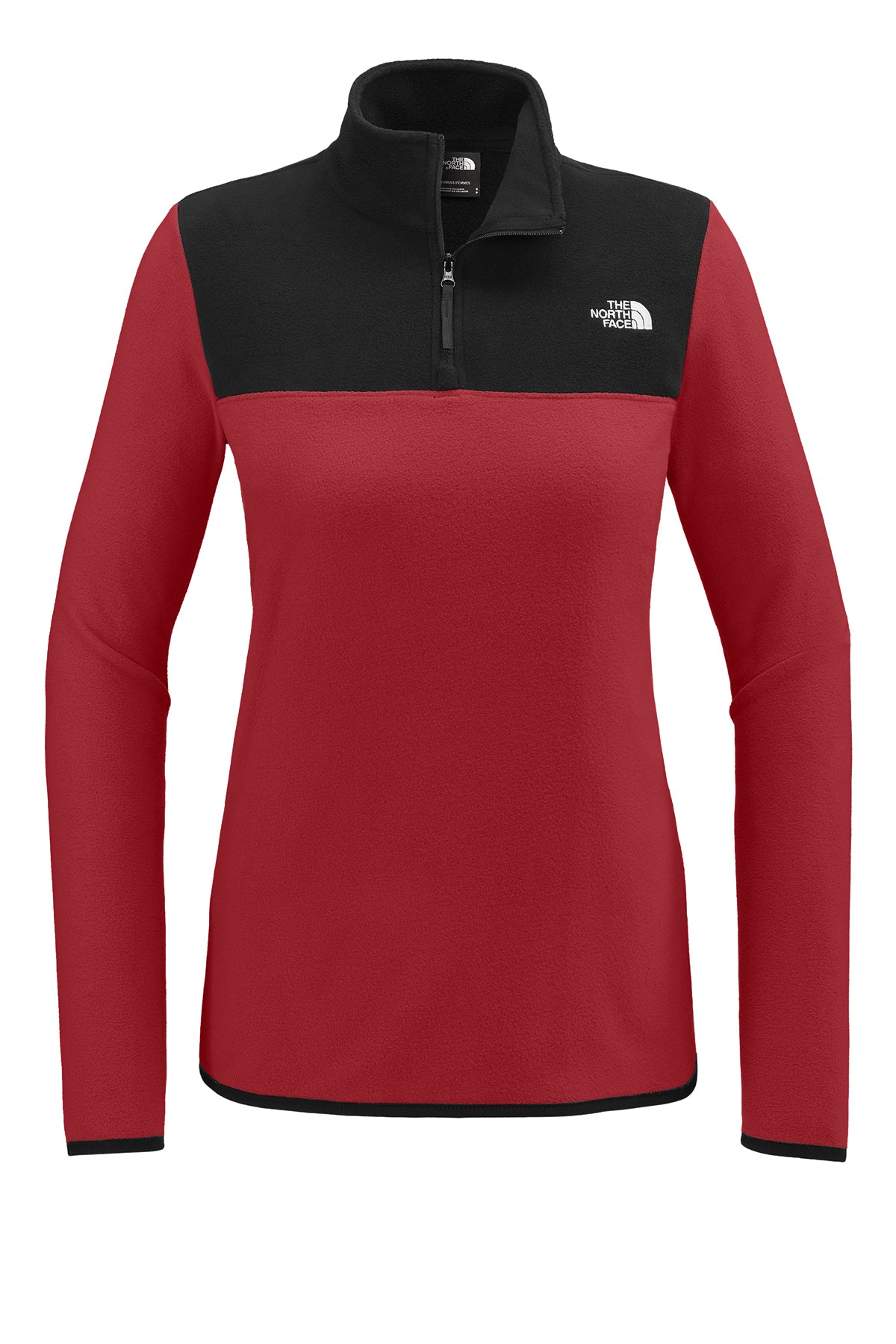 The North Face Women's Glacier 1/4-Zip Fleece in Rage Red / TNF Black, front flat