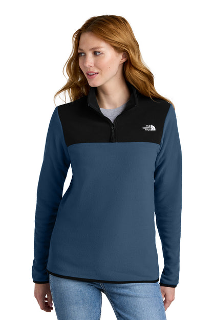 The North Face Women's Glacier 1/4-Zip Fleece in Shady Blue/ TNF Black, front on model