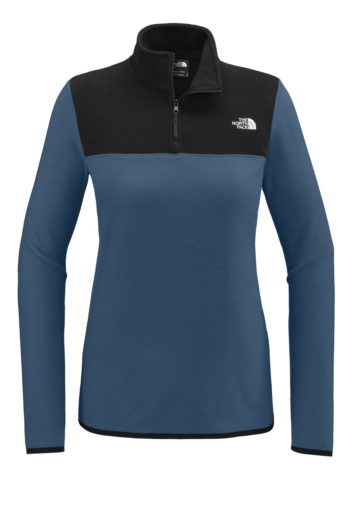 The North Face Women's Glacier 1/4-Zip Fleece in Shady Blue/ TNF Black, front flat
